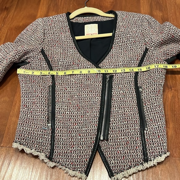 Rebecca Taylor Leather Trim Asymmetrical Zip Moto Blazer Jacket - Picture 9 of 15